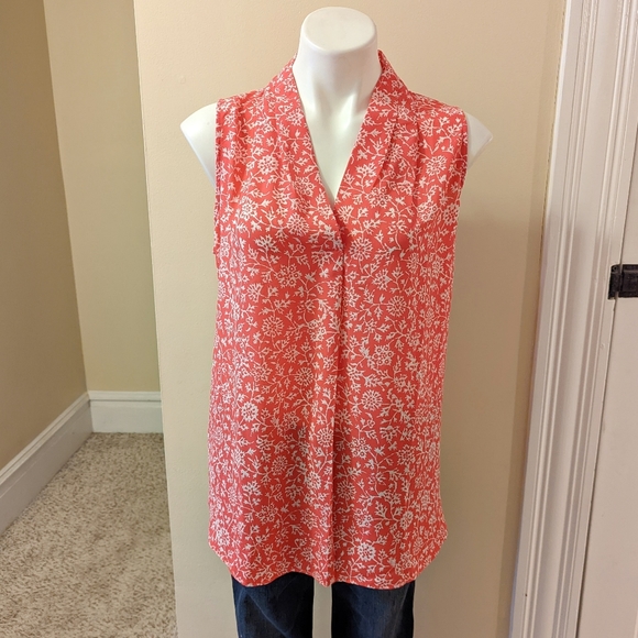 Adrianna Papell pink with white print flowy tank top size Large - Picture 1 of 8